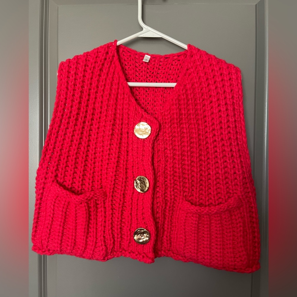 Vibrant Knit Cardigan VEST  with Gold Buttons cropped